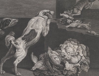 犬と静物、1778 作： Pierre Charles Canot