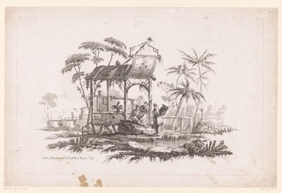 海岸にバスケットを持つ人物 山水画の中国風俗画（連載タイトル） 作： Pierre Charles Canot