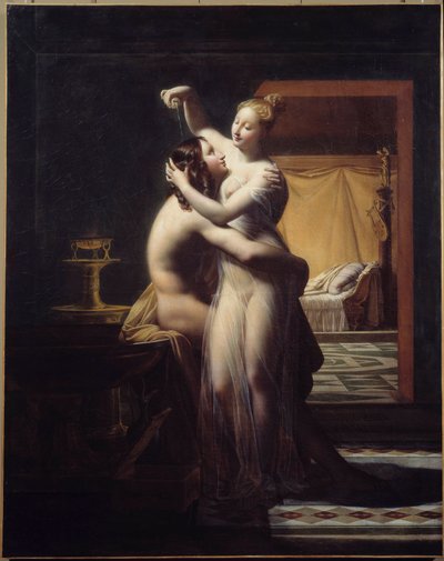 ヒーローとレアンドレの恋人 ヒーローとレアンドレ、伝説のカップル。 Pierre Claude Delorme (1783-1859) による絵画、19 世紀のブレスト、Musee des Beaux Arts。 作： Pierre Claude Delorme