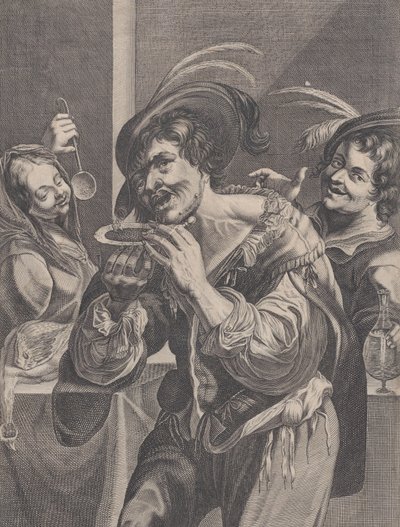 2 人が見守る中、スープを飲む男性、1624～75 年。 作： Pierre Daret