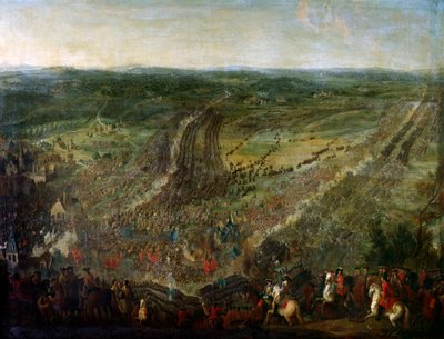 アウグスブルグ同盟の戦争"1690年1月7日、連合州（United Provinces）、帝国、スペイン、イギリスの連合軍の武器に対して、ルクセンブルクの牧童が勝利したフルールの戦い" 絵画はピエール・ドニによるものとされる 作： Pierre Denis (attr.to) Martin