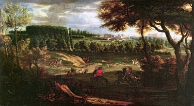 ルイ14世（1638〜1715）シャトーヴュードサンジェルマンの景色を望むマーリーでの狩猟 作： Pierre Denis Martin