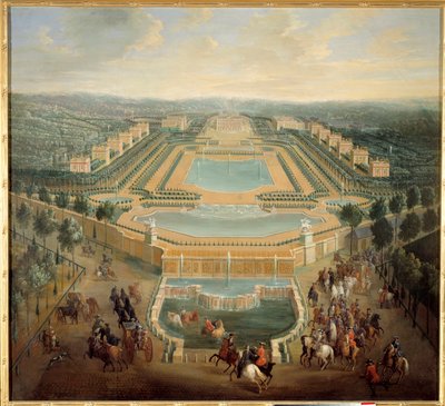 マルリー城の透視図、馬車に乗ったルイ15世（1710年～1774年）が城を出る 絵画：ピエール・ドニ・マルタン（1663年～1742年） 18世紀 日の丸1,37 x 1,55 m - マルリー城の透視図、馬車に乗って城を出るルイ15世（1710年～1774年）。 作： Pierre Denis Martin