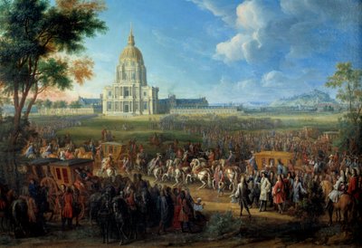 7月14日に完成したアンヴァリッド王立ホテルの教会にルイ14世が訪問 作： Pierre Denis Martin