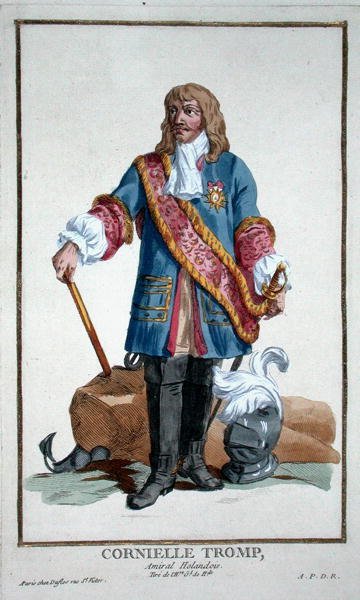 コーネリアス・トランプ提督（1629-91）「Receuil des Estampes, Representant les Rangs et les Dignites, suivant le Costume de toutes les Nationes Existantes」（1780年刊）より（手彩色の彫刻版 作： Pierre Duflos