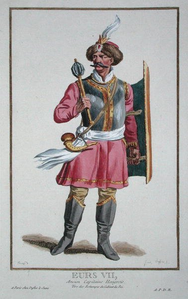 1780年に出版された「Receuil des Estampes, Representant les Rangs and les Dignites, suivant le Costume de toutes les Nationes Ex Existantes」よりEurs VII（手彩色の彫刻）。 作： Pierre Duflos