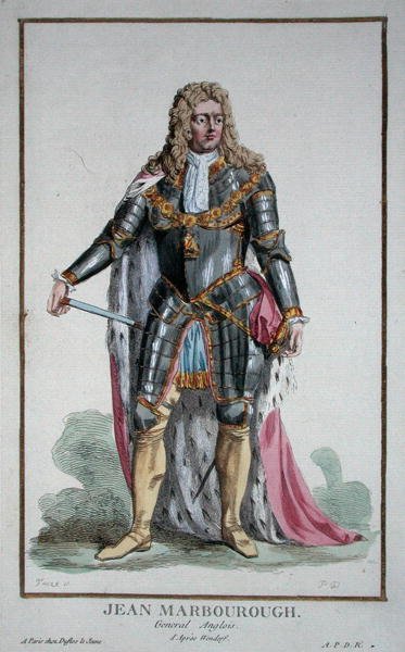 ジョン・チャーチル（1650-1722）マールボロ公爵 「Receuil des Estampes, representant les Rangs and les Dignites, suivant le Costume de toutes of the Nationes Existantes」（1780年刊）より（手彩色の彫刻版 作： Pierre Duflos
