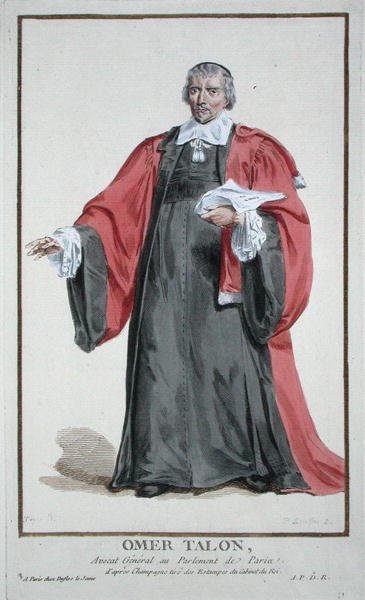 オメル・タロン（1595-1652）、1780年に出版された「Receuil des Estampes, Representant les Rangs and les Dignites, suivant le Costume de toutes of the Nationes Existantes」より（手彩色のエングレーヴィング）。 作： Pierre Duflos