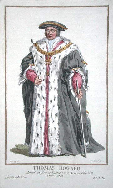 トーマス・ハワード（1473-1554）第3代ノーフォーク公爵、1780年出版の「Receuil des Estampes, representant les Rangs and les Dignites, suivant le Costume de toutes existantes」より（手彩色の彫刻）。 作： Pierre Duflos