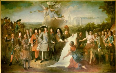 ルイ 14 世へのロイヤル オット デ アンヴァリッドの計画のプレゼンテーション ルーヴォワ侯爵 (1639-1691) ブルボン公ルイ2世、コンド公 (Bourbon-Conde) (162) 作： Pierre Dullin
