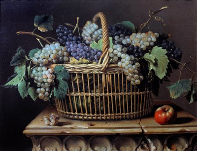 かごの中のブドウの房の静物ピエール・デュプイによる絵画 作： Pierre Dupuis