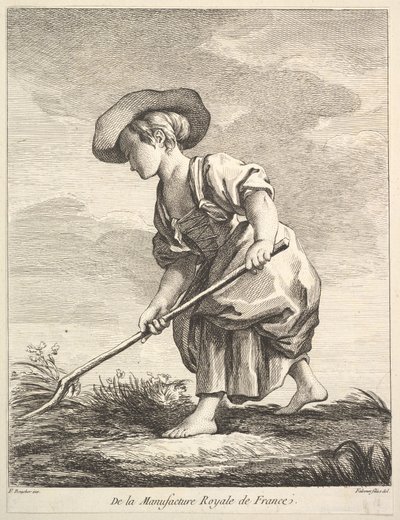 Mの磁器からの最初の図書からの農作業をしている少女...、1757年。 作： Pierre Etienne Falconet