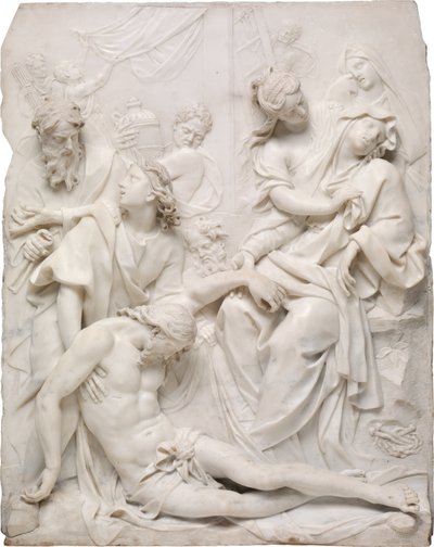十字架のふもとでキリストの死体の上で気絶する聖母マリア、1710年。 作： Pierre Etienne Monnot