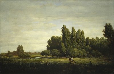木々に囲まれた牧草地1845。 作： Pierre Etienne Theodore Rousseau