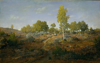 おそらく1861年の岩の間の小道。 作： Pierre Etienne Theodore Rousseau