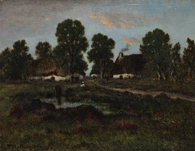日付はありませんが、ラーシャント近くのコテージ。 作： Pierre Etienne Theodore Rousseau