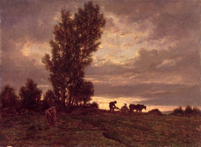 耕作者のいる風景 作： Pierre Etienne Theodore Rousseau