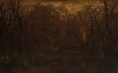冬の日没時の森1846-67。 作： Pierre Etienne Theodore Rousseau