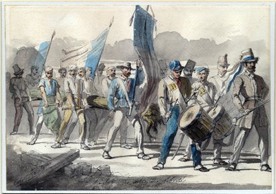 ""Planting of a Tree of Liberty in France in 1848"" (The Planting of a Tree of Liberty in France in 1848"" (The Planting of a Tree of Liberty in France on 1848) ピエール・ウジェーヌ・ラコステ作水彩画 (1818-1908) 1848 Dim 24x34 cm 個人蔵 作： Pierre Eugène Lacoste