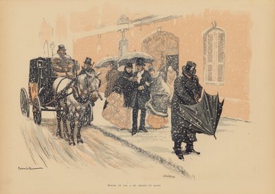 朝6時に舞踏会を出るパリジャンたち（カラーリトグラフ） 作： Pierre Georges Jeanniot