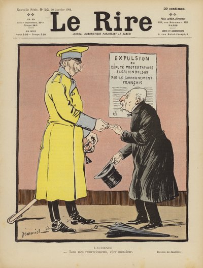 フランシスがアルザスをドイツに放棄したことに対する風刺。ル・リールのイラスト 作： Pierre Georges Jeanniot