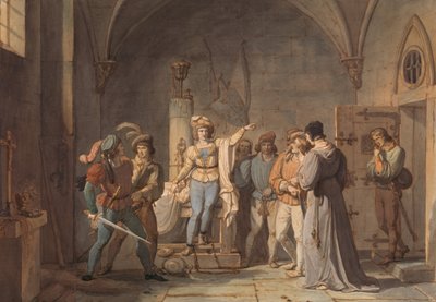 1819年、ルーアンに投獄されたジャンヌ・ダルク。 作： Pierre Henri Revoil