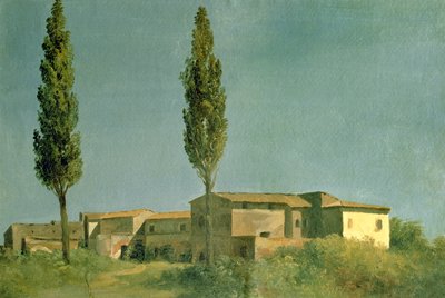 ヴィラファルネーゼで：2つのポプラ、c.1777（カードに油彩） 作： Pierre Henri de Valenciennes