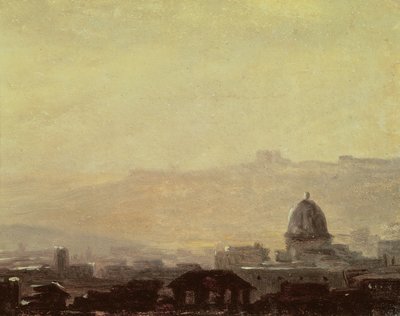 ローマのドームが支配する家（カードにマウントされた紙に油彩） 作： Pierre Henri de Valenciennes