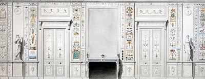 サロンのデザイン（チョーク、インク、水彩、ボディカラー、紙） 作： Pierre II Rousseau