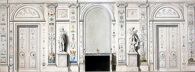 サロンのデザイン（チョーク、インク、水彩、ボディカラー、紙） 作： Pierre II Rousseau