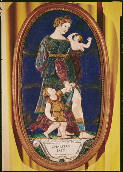 慈善を描いたプラーク、リムーザン、1559（エナメル塗装） 作： Pierre I Courteys