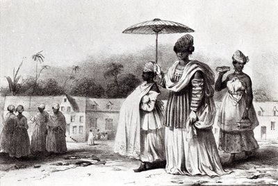 子供を洗礼に連れて行く女性（「Voyage a Surinam」より 作： Pierre J. (after) Benoit