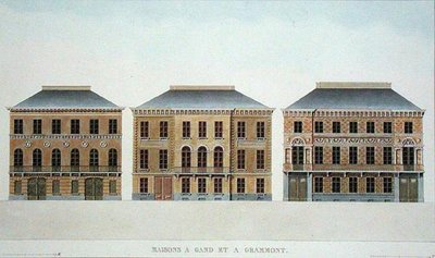 ベルギー、ゲントとグラモントの家（ピエール・ジャック・ゴエッヘビュール著「Choix des Monuments, Edifices et Maisons les plus remarquables du Royaume des Pays-Bas」1827年発行より）（アクアチント 作： Pierre Jacques (after) Goetghebuer