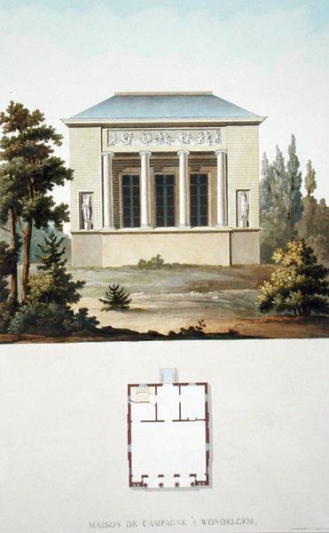 ウォンデルゲムのカントリーハウス（1827年に出版されたピエール・ジャック・ゴエッヘビュールの「Choix des Monuments, Edifices et Maisons les plus remarquables du Royaume des Pays-Bas」より）（アクアチント 作： ピエール・ジャック・ゲブエル