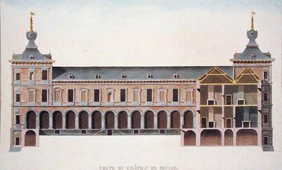 ベルギー、ロンセのシャトーの断面図、Pierre Jacques Goetghebuer著「Choix des Monuments, Edifices et Maisons les plus remarquables du Royaume des Pays-Bas」（1827年発行）より（アクアチント）（186086も参照 作： ピエール・ジャック・ゲブエル