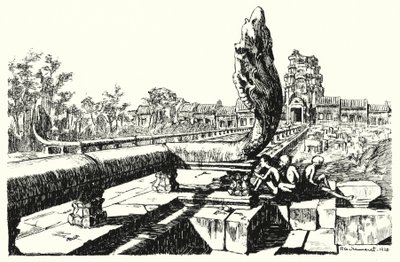 アンコール・ヴァートの公園で、西ゴープラス（彫刻 作： Pierre Jeannerat de Beerski