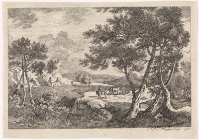 手前に木々のある風景 作： Pierre Joseph Jacques Tiberghien