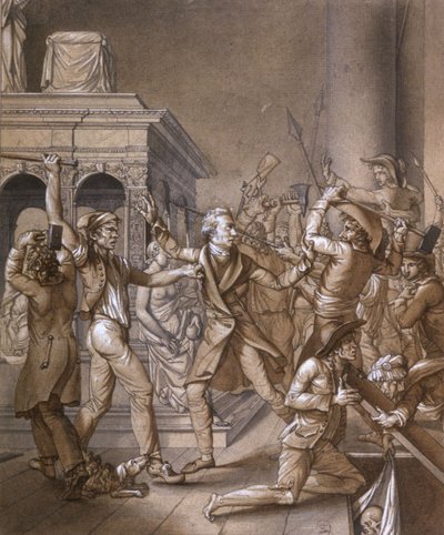 アレクサンドル・ルノワールは、フランス革命時の1793年に、サン・ドニ大聖堂にあるフランス国王ルイ12世の墓を破壊しようとした革命派に反対しました。 作： Pierre Joseph Lafontaine
