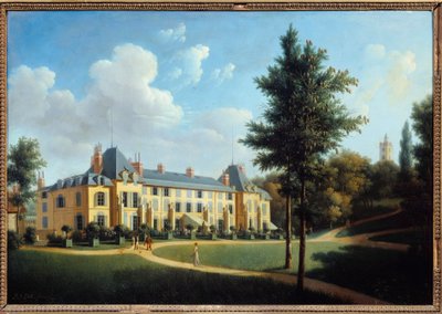 第一帝政期：「マルメゾン城の眺め、公園に面したファサード」 ピエール・ジョセフ・ペトロ（1795年から1819年に活動）の絵画 1805年日。0,38x0,55 m マルメゾン、ミュゼ・デュ・シャトー 作： Pierre Joseph Petit