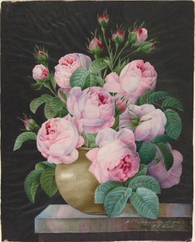 花瓶のピンクのバラ 作： Pierre Joseph Redouté