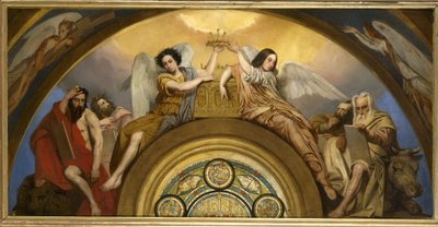 サン＝ルイ＝アン＝リル教会のスケッチ：受難の聖遺物-2人の天使と4人の福音者たち 作： Pierre Jules Jollivet