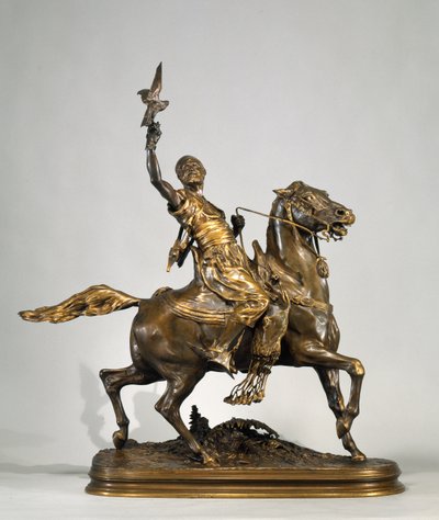 馬に乗ったアラブの鷹匠、1880年頃（ブロンズ） 作： Pierre Jules Mene