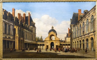フォンテーヌブロー城の楕円形の中庭。スウェーデン王妃クリスティーヌの到着 作： Pierre Justin Ouvrie