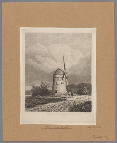 Koudekerk aan den Rijn の Steenenmolen または Rembrandt の工場の眺め クーケルクのレンブラントの風車 (オブジェクトのタイトル) 作： Pierre Louis Dubourcq