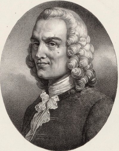 作曲家ジャン＝フィリップ・ラモーの肖像画（1683～1764年）。 作： Pierre Louis Henri Grevedon