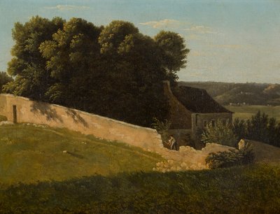 コテージのある夏の風景（キャンバスに油彩） 作： Pierre Luc Charles Ciceri