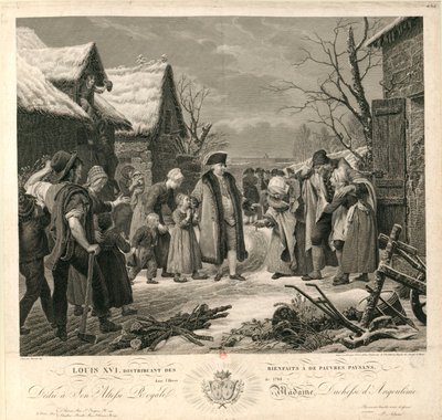 1788年の冬に貧しい農民に施しを与えるルイ16世、1817年頃 作： Pierre Michel Adam