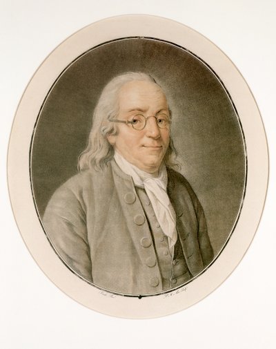 眼鏡をかけたベンジャミン・フランクリンの肖像 作： Pierre Michel Alix