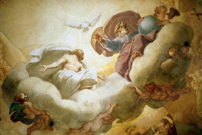 聖三位一体を描いたドーム内部の絵画の詳細、1663-65フレスコ画も参照252650 作： Pierre Mignard