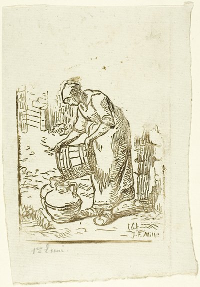 水缶に水を入れる女性 作： Pierre Millet